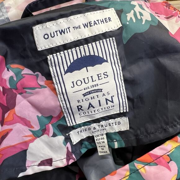 Joules Right as Rain Waterproof Breathable Jacket Black Floral Size 14 - JL386 - Picture 3 of 9